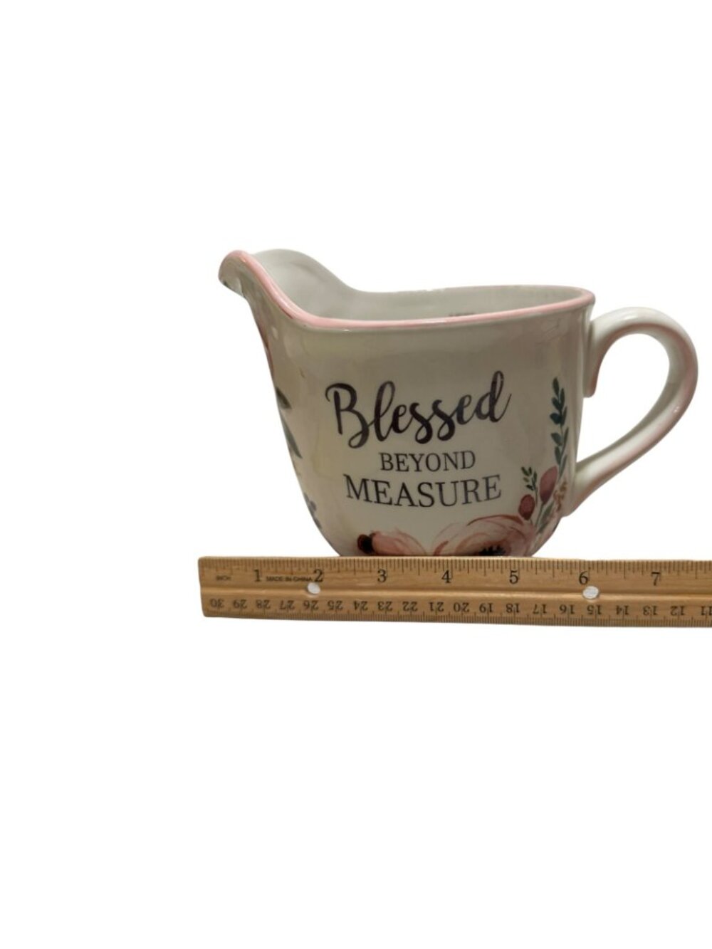 Blessed Beyond Measure Floral Ceramic 4 Cup Measuring Cup Mixing Bowl Roses - Picture 9 of 10